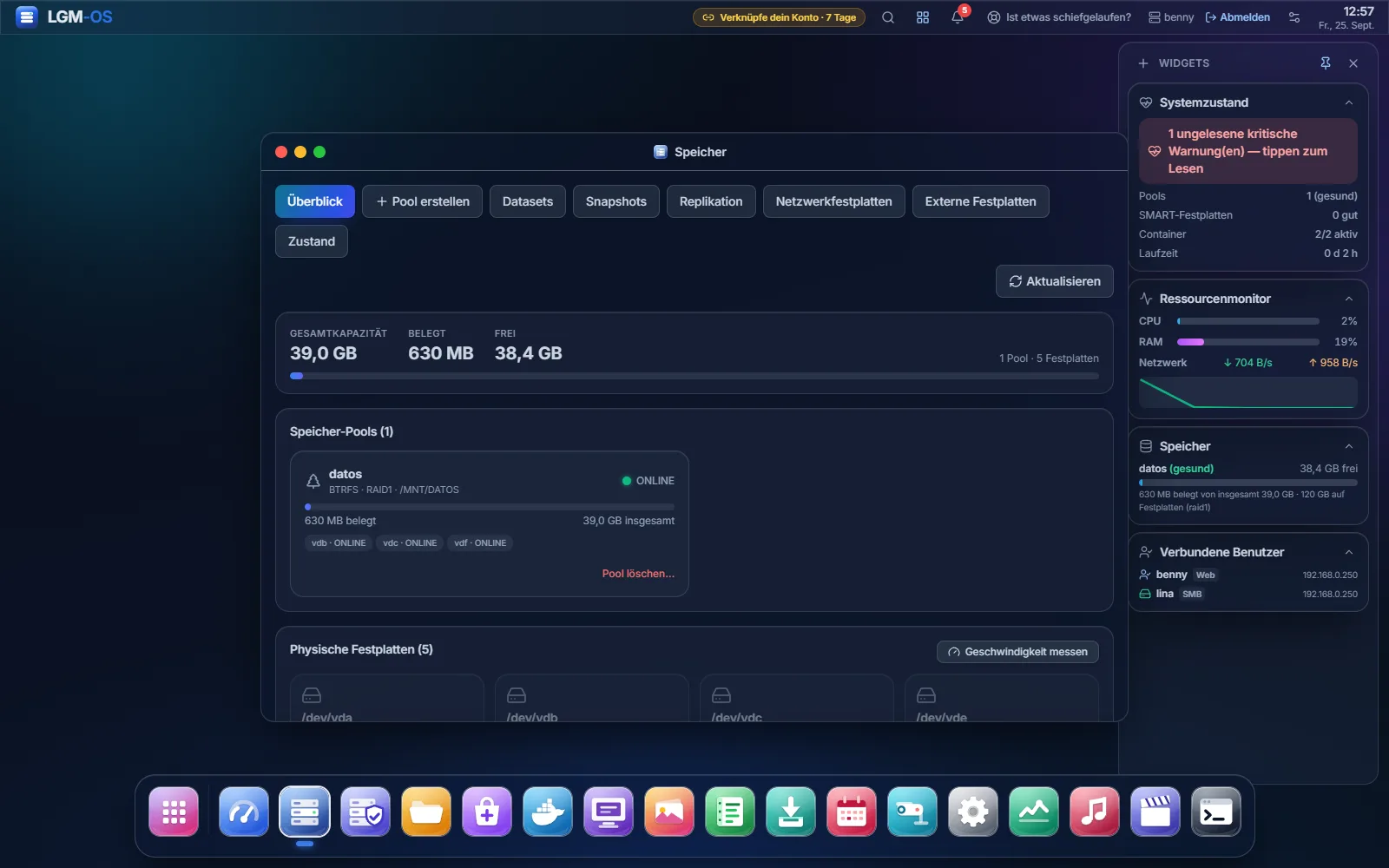 Speicheransicht mit Pool datos