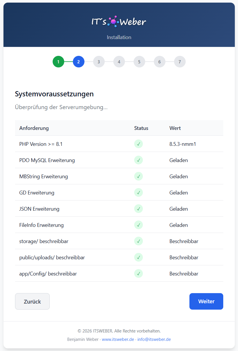 Installer Schritt 2: Systemcheck