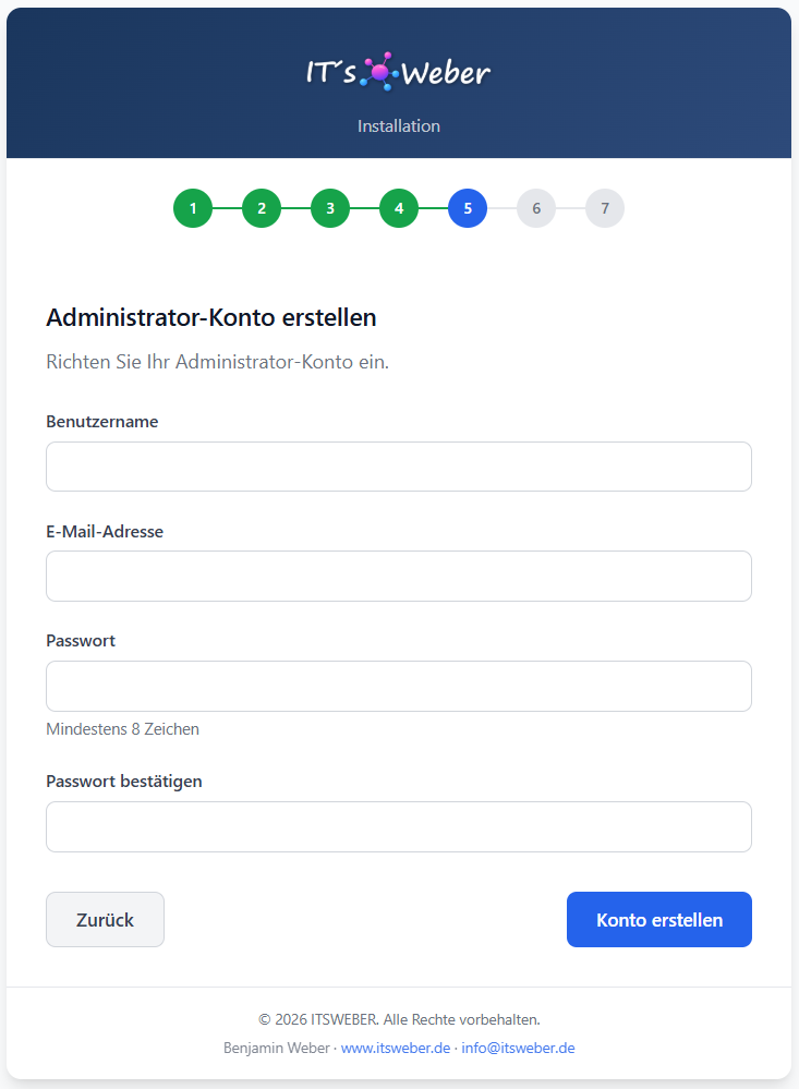 Installer Schritt 5: Admin-Account